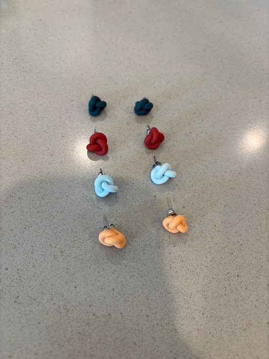 Jewelry - Clay Knot Lightweight Stud Earring Set — Navy, Red, Light Blue, Peach
